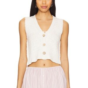 Free People White Knit Button-Up Vest